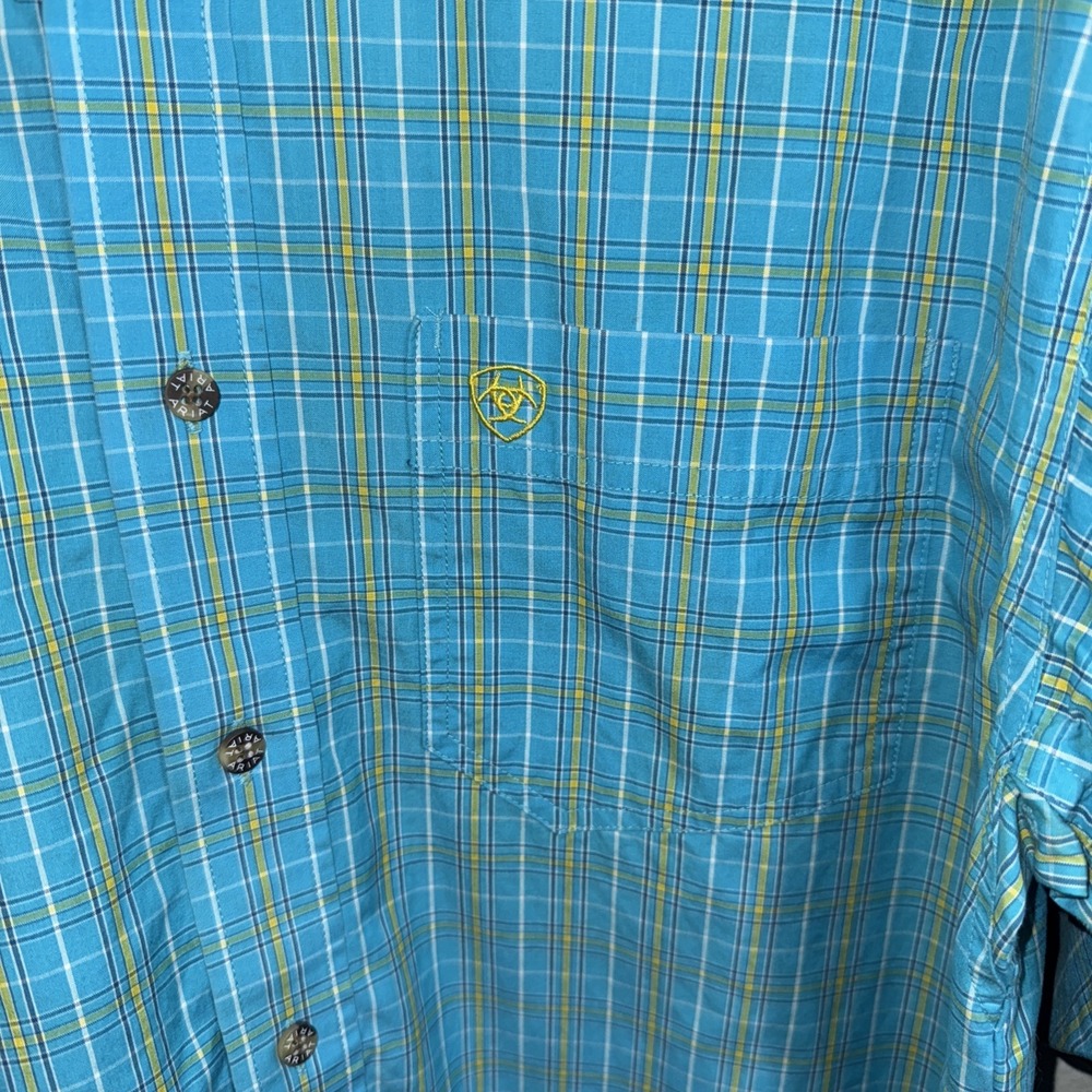 Ariat Pro Series Mens Aqua/yellow Plaid Long Sleeve Button Down Shirt Size Small - Picture 2 of 9